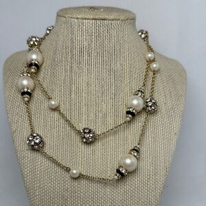 Kate Spade Gold Necklace with Pearls and Crystals - 32” Long / 2” Extender EUC